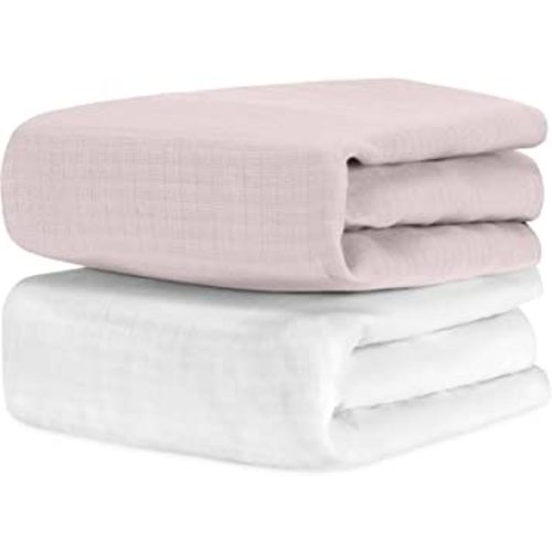 Newton Baby Organic Fitted Crib Sheets (2-Pack) - 100% Breathable and Ultra-Soft, 100% Organic Muslin Cotton, Sunrise Pink + White, Fits All Standard Cribs
