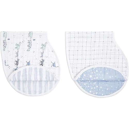 aden + anais 100% Cotton Muslin Burpy Bib – Multi-Use, Absorbent 4-Layer Burp Cloth and Full-Coverage Snap-Closure Baby Bib in One, Lap-Shoulder Drool Cloth, 22.5” X 11”, 2-Pack, Rising Star
