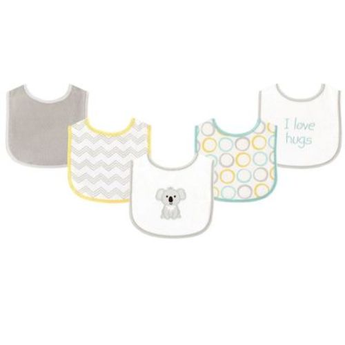 Luvable Friends Baby Cotton Terry Drooler Bibs With Peva Back 5pk, Koala, One Size