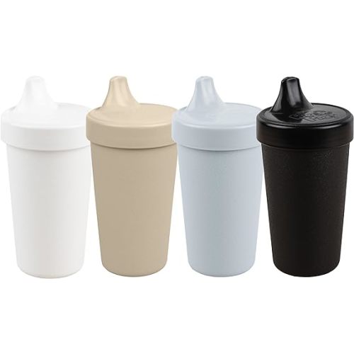 Re Play Made in USA 10 Oz. Sippy Cups for Toddlers (4-pack) Spill Proof Sippy Cup for 1+ Year Old - Dishwasher/Microwave Safe - Hard Spout Kids Cups with Lid 3.13" x 6.25" (Monochrome)