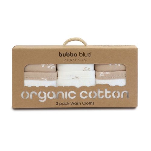Bubba Blue 3 Pack Wash Cloths Organic Chestnut