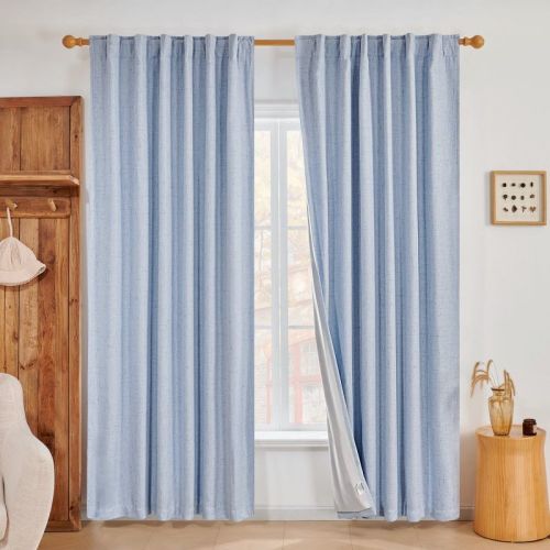Deconovo Faux Linen Blackout Curtains 2 Panels Back Tab Rod Pocket