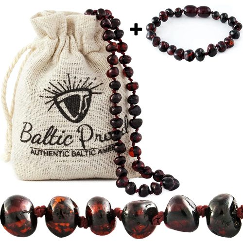 Baltic Proud Amber Necklace And Bracelet Gift Set (Unisex Cherry) - Certified Premium Quality Raw Baltic Amber