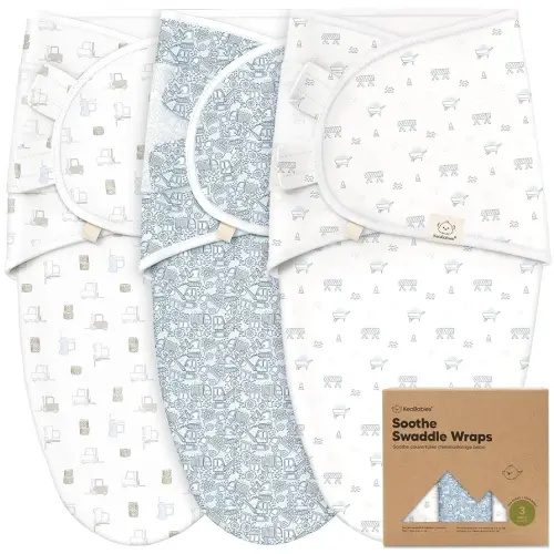 KeaBabies 3-Pack Organic Baby Swaddle Sleep Sacks - Swaddles for Newborns, Infant 0-3 Months, Baby Girls, Boys, Soft & Snug Newborn Sleep Sack, Nursery Swaddling Blankets (Excavation)