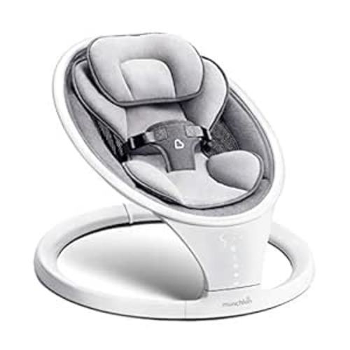 Munchkin® Bluetooth Enabled Lightweight Baby Swing with Natural Sway in 5 Ranges of Motion, Includes Remote Control, White - Swing, Grey