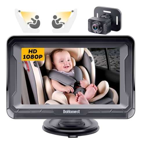 DoHonest Baby Car Camera HD 1080P - Rear-Facing Car Baby Monitor with Night Vision, Adjustable View Angle, Easy Setup, Anti-Glare Display, Safety for Kids & Infants