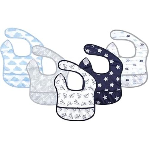 Hudson Baby Unisex Baby Waterproof Polyester Bibs, Paper Airplane, Beginner