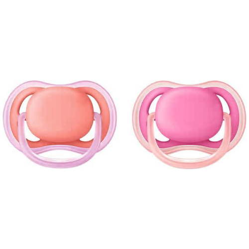 Philips Avent Ultra Air Pacifier, 6-18 Months, Pink/Peach, 2-Pack, BPA Free, SCF245/22