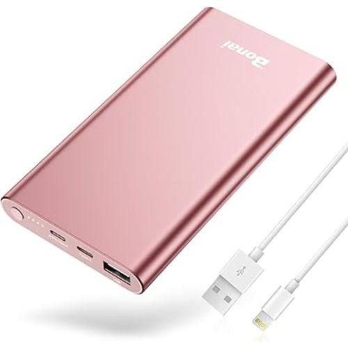 BONAI Portable Charger 12,000mAh 5V/3A Fast Charging Power Bank, Dural Input & Output Ports (USB-C in & Out) Portable Phone Charger for iPhone 15/14/13/12 Series Galxy Android iPad etc- Pink
