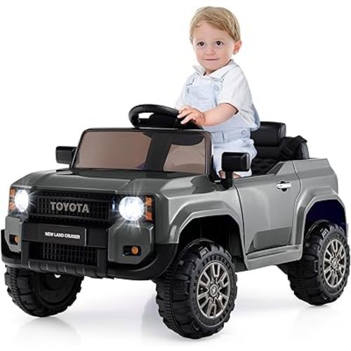 Licensed Toyota LC250 Ride on Car by OLAKIDS, 12V Kids Electric Vehicle with Remote Control, Toddlers Battery Powered Toy Gift with 2 Speeds 4 Wheels Suspension Power Display USB Music Horn (Gray)