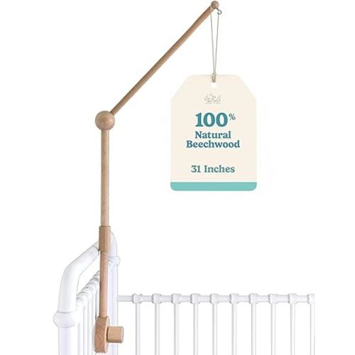 Baby Crib Mobile Arm Wooden Holder - Baby Mobile Hanger for Crib (31 inch, 100% Natural Beechwood) Strong Anti Slip - Nursery Decor & Gift Accessories (Original)