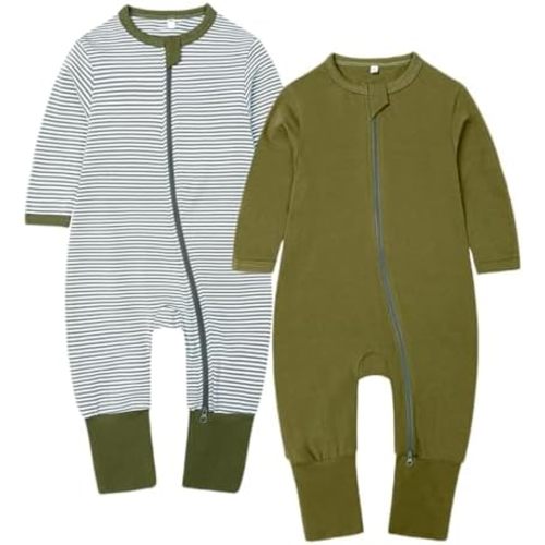 BeiVSlley 2PC Baby Boy Girls Romper Onesies Cotton Long-Sleeve Zipper Bebé Jumpsuit Infant Solid One-Piece Outfits Clothes