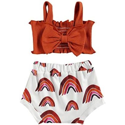 Baby Girl Sleeveless Crop Cami Top Shorts Set infant Girl Bowknot Tank Top Drawstring Short Outfits