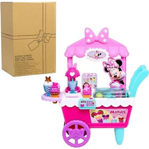 Disney Junior Minnie Mouse Sweets & Treats Ice Cream Cart with Sounds and Phrases, 40-pieces, Pretend Play, Kids Toys for Ages 2 Up by Just Play