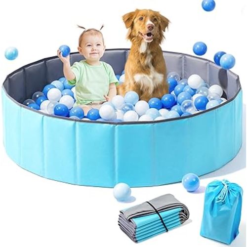 Large Ball Pit for Toddlers - 44in Baby Ball Pool with Playmat, Hold Over 1000 Balls, Foldable Play Pit for Kids Dogs Indoor and Outdoor Games, Party Toys Gifts, Balls Not Include (Blue)