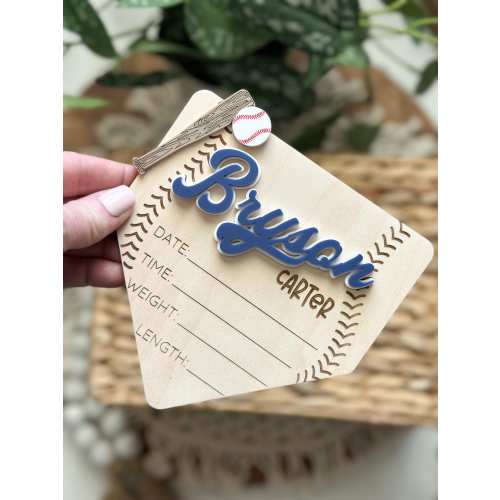 Baseball Baby Birth Stats Board, Home Plate, Baby Name Announcement, Birth Announcement, Name Sign, Baby Name Sign, Little Slugger Baby