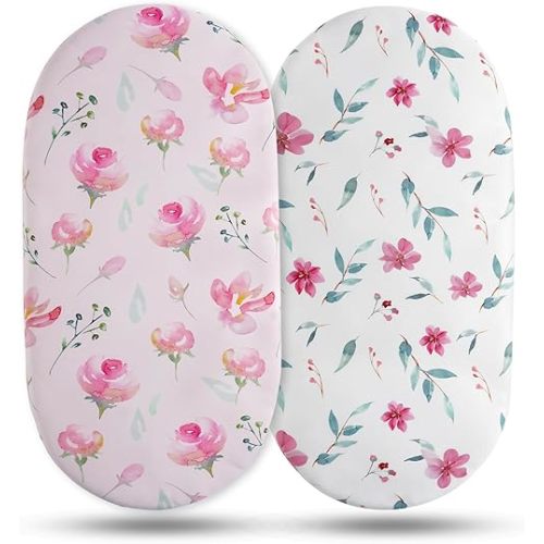 Soarwg Kids Bassinet Sheets, Bassinet Sheets for Baby Girl, Bassinet Sheet Neutral Fit for Rectangle, Round, Oval, Hourglass Bassinet Mattress, Flexible for Different Bassinet Pad/Mattress, 2 Pack