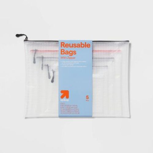 Set of 5 Zippered Pouch Organizers - up&up™: Clear Multicolored Storage Bags, Universal Packing Cubes, PEVA Material