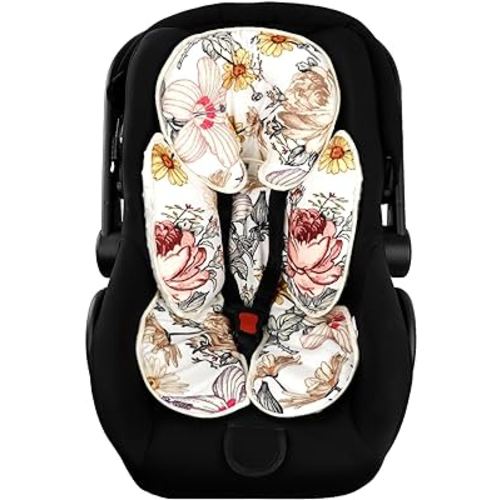 Floral Baby Car Seat Head and Body Support,2-in-1 Reversible CarSeat Insert,Soft Cushion for Stroller, Swing, Bouncer, Vintage Flowers