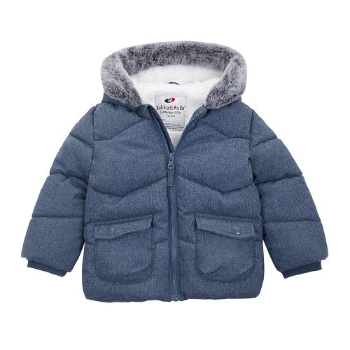 Rokka&Rolla Baby Boys' Sherpa Lined Puffer Jacket Warm Winter Coat with Mini Fur Trim Hood for Newborn Infants Toddler
