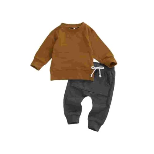 Ehfomius Newborn Infant Baby Boy 2Pcs Fall Winter Outfits Cotton Sweatshirt Long Sleeve T-Shirt Top Pants Sweatsuit Clothes Set