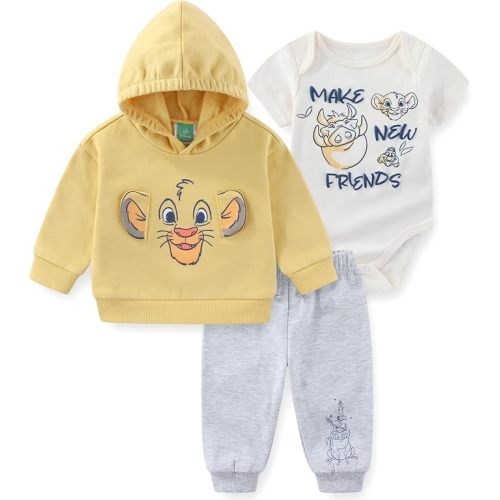 Disney Lion King Simba Baby Boys Bodysuit Pullover Hoodie and Pants 3 Piece Set for Newborn Infants