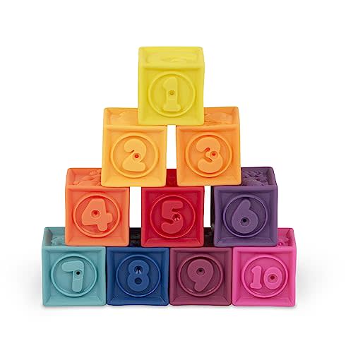 B. toys – Baby Blocks – Stacking & Building Toys For Babies – 10 Soft & Educational Blocks – Numbers, Shapes, Colors, Animals – One Two Squeeze – 6+ Months