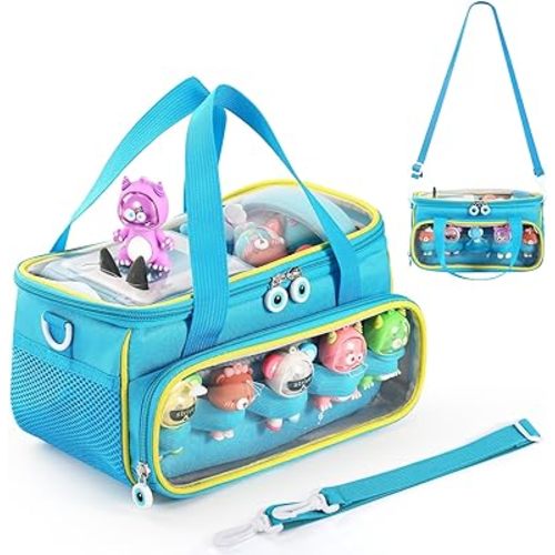 Carrying Case for Toniebox, Storage Carrier Bag for Tonie Characters with Shoulder Strap and Handle, Home Outdoor Hand Bag for Tonies Audio Player and Dolls (Blue)