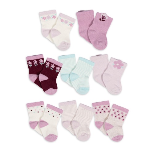 Gerber Baby Girl Jersey Crew Wiggle-Proof Socks, 8-Pack (0-3 Months - 6/9 Months)