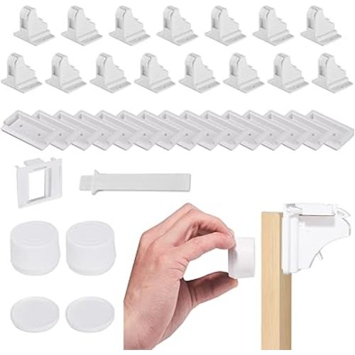 15 Pack Magnetic Cabinet Locks for Baby Proofing, Child Safety Latches for Cabinets, Drawers & Cupboards, Quick-Adhesive Installation (15 Locks + 2 Keys)