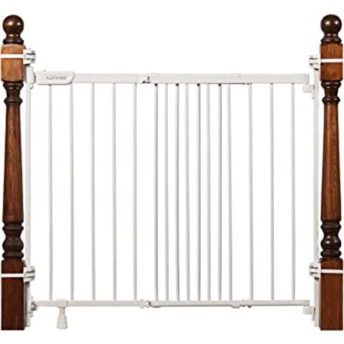 Summer Metal Banister and Stair Safety Baby Gate, White Finish – 32.5” Tall, Fits Openings of 31” to 46” Wide, Extra-Wide Door Opens The Full Width of Your Stairway, Convenient Baby and Pet Gate