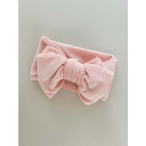 CHUNKY VELVET RIBBED BOW HEADBAND - PINK