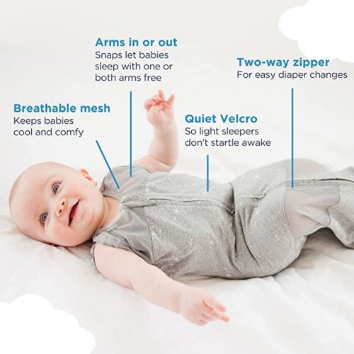 Happiest Baby Sleepea 5-Second Swaddle - 100% Organic Cotton Baby Swaddle Blanket - Doctor Designed Promotes Healthy Hip Development (Graphite Stars, Small)