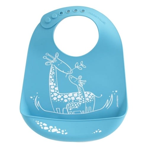 Modern Twist, 100% Pure Silicone Baby Bucket Bib, Giraffe, Blue