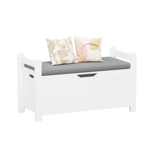 FONTOI Kids Toy Box Storage with Safety Hinged Lid/Hinge, Children's Toy Organizer, Storage Cabinet for Nursery, Playroom, White&Gray, 15"*19.3"*35"