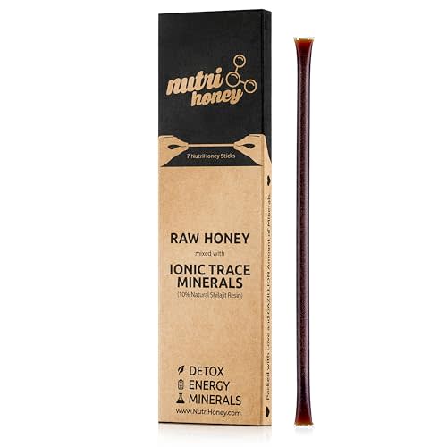 Natural Shilajit Honey Sticks - Shilajit Resin with Raw Honey, Fulvic Acid & Trace Minerals, Plant Based Nutrients for Energy, Immune Support & Vitality - 7 Shilajit Sticks