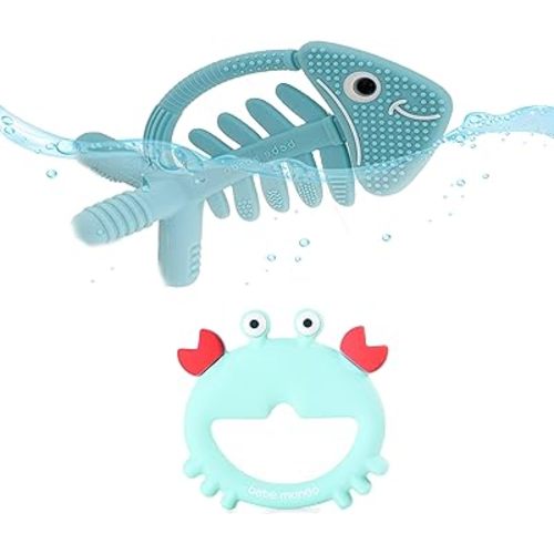2PCs- Fish 3D Teether & Crab Teething Toys for Newborn Babies Infants 0-3-6-12-18 Month