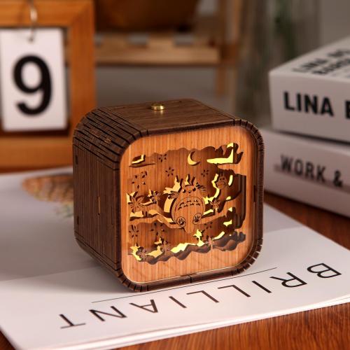Birthday Personalized Wooden Engraved 3D Night Light Music Box Customizable LED Lamp Wooden Anime Music Box Ghibli-Inspired Gift