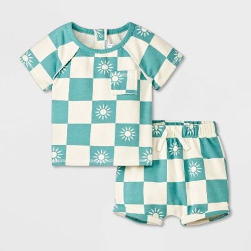 Grayson Mini Pocket Tee + Shorts Set: Blue Checker 3-6m