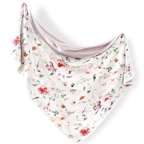 GRSSDER Baby Blankets Super Soft Jersey Knit Swaddle Blanket for Baby Girls and Boys, Double Layer Receiving Blankets 34 x 44 Inches Extra Large for Baby, Flowers and Insects
