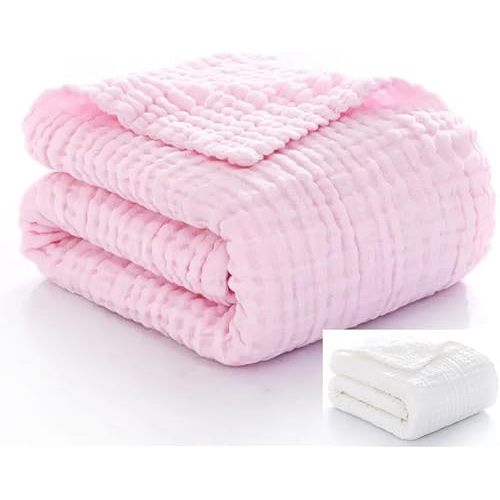 Nazbella Baby Muslin Swaddle Blankets for Boys and Girls, Wrap Soft Silky 2 Pack Organic Cotton Muslin Swaddle Blanket, Breathable and Skin-Friendly.(Pink-White)
