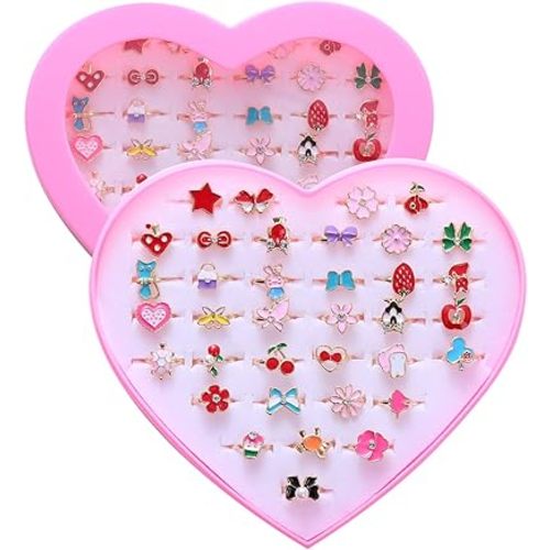36pcs Little Girl Jewel Rings, Adjustable, No Duplication Kids Play Ring in Box,Pretend and Dress Up Rings for 4-12 Year Old Girls Birthday Gifts Holiday Gifts, 4 5 6 7 8 9 10 11 12 Year Old Girl Toys for Kids