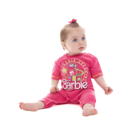 Barbie Baby Girl Mineral Washed Graphic Short Sleeve Romper, Sizes 0/3 Months- 24 Months
