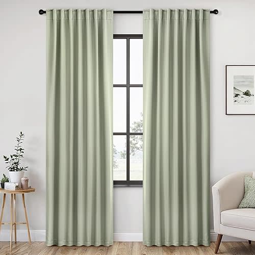 Blackout Curtains for Bedroom, Back Tab Rod Pocket Thermal Insulated Room Darkening Curtains 84 Inches Long 2 Panels, Sage Green, 42 x 84 Inch