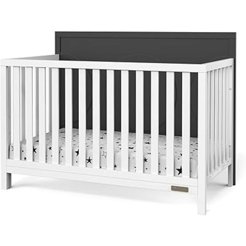 Child Craft Orbit 4-in-1 Convertible Crib, Baby Crib Converts to Day Bed, Toddler Bed and Full Size Bed, 3 Adjustable Mattress Positions, Non-Toxic, Baby Safe Finish (Ebony/Matte White)