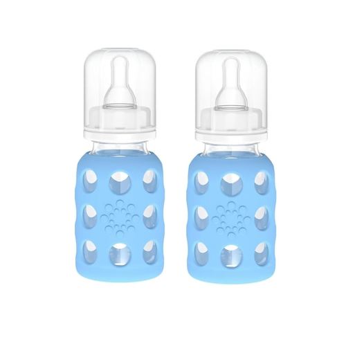 Lifefactory Glass Baby Bottle BPA Free | Protective Silicone Sleeve | 4 oz Pack of 2 | Sky Blue