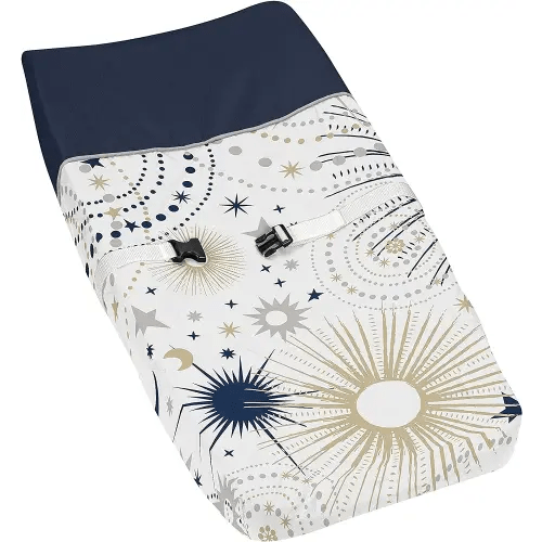 Sweet Jojo Designs Star and Moon Boy or Girl Baby Nursery Changing Pad Cover - Navy Blue, Gold, and Grey Celestial Sky Stars Gender Neutral Unisex