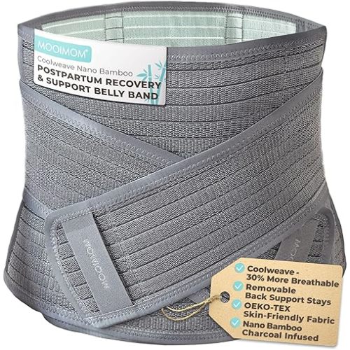 Coolweave Postpartum Belly Band for C-Section Recovery, Breathable Maternity Abdominal Binder with Ergonomic Back Support, Adjustable Belly Wrap for Post Surgery Recovery, Waist & Core