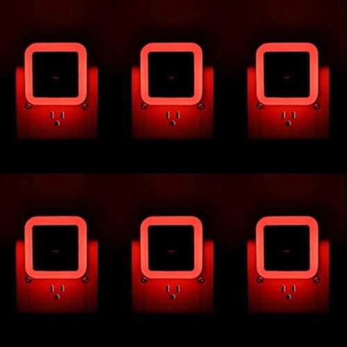 KINUR 6 Pack Red Night Light, LED Night Lights Plug into Wall with Dusk to Dawn sensors, Plug in Night Lights for Kids Room, Bedroom, Bathroom, Baby Nursery,Stair Lights, Hallway Light, Daylight