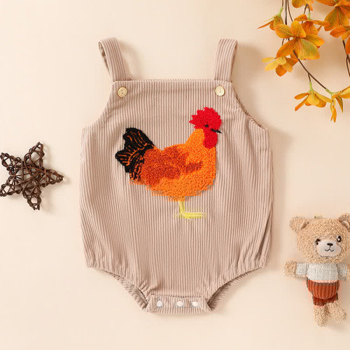 Baby Embroidered Chicken Corduroy Bodysuit